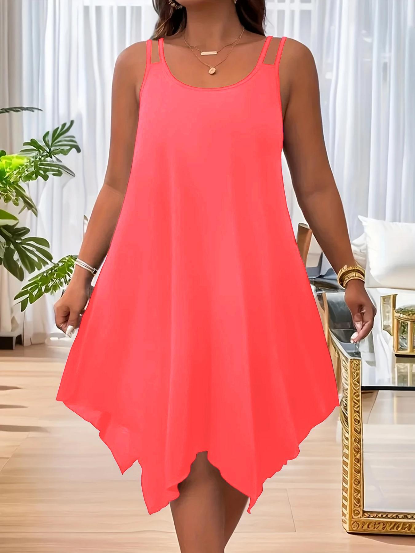 Women's Strap Summer Casual Asymmetric Hem Round Dress