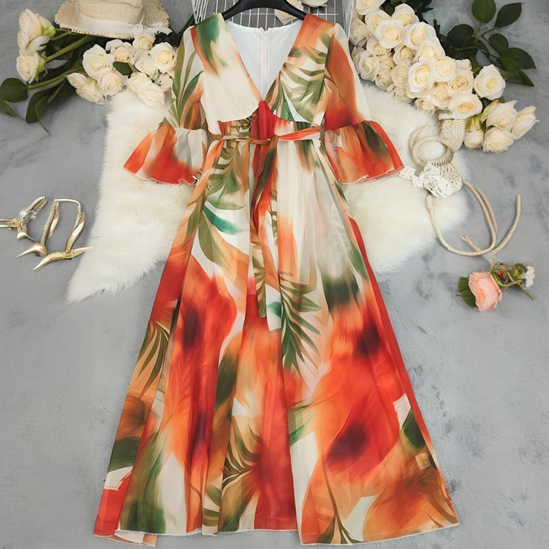 Women's Fashion Printed Vacation Style Large Swing Dresses