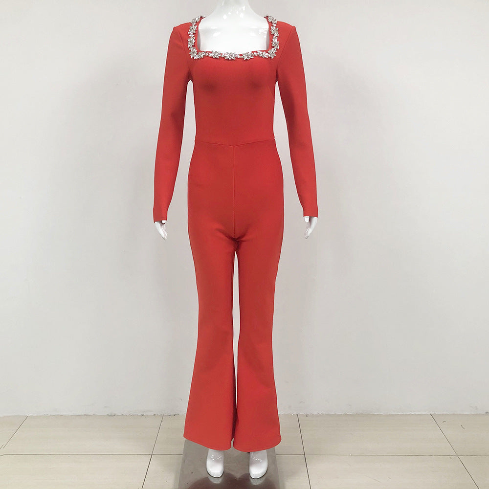 Fashion Sexy Diamond Hollow High Waist Jumpsuits
