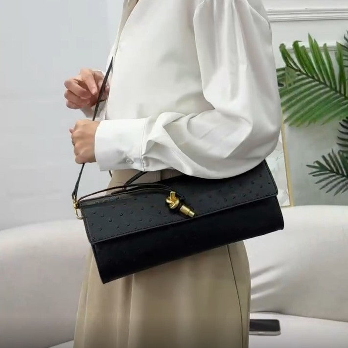 Women's Ostrich Grain Latch Niche Horizontal High-grade French Evening Bags