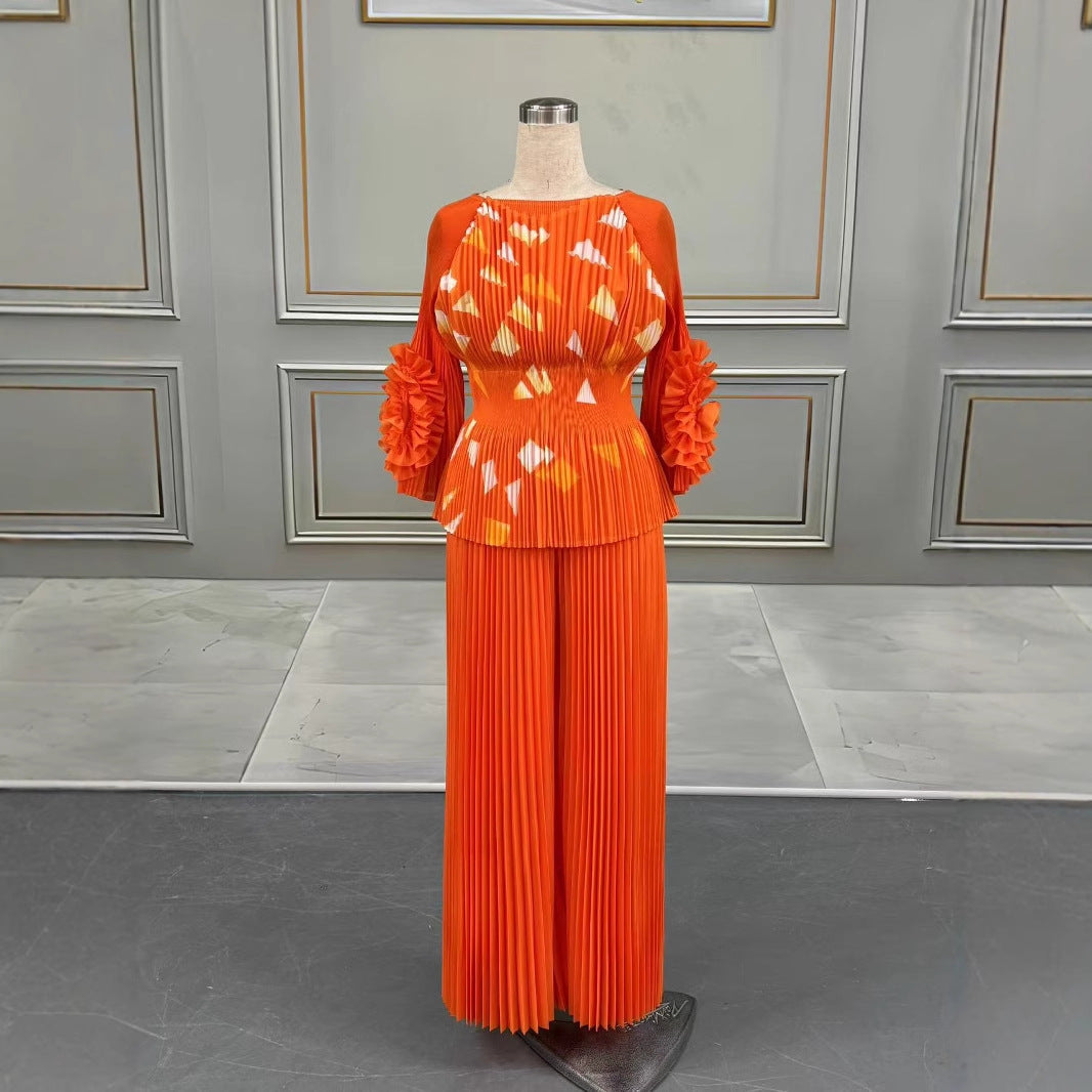 Women's Large Slimming High Sense Pleated Print Suits
