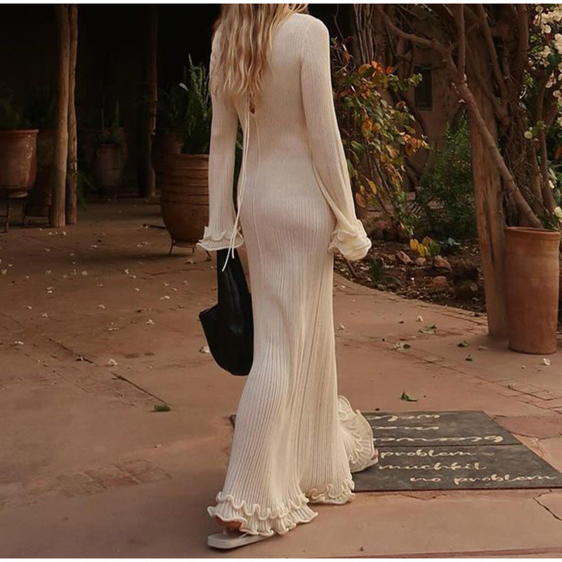 Women's Long Sleeve Knitted Dress Slim High Waist Dresses