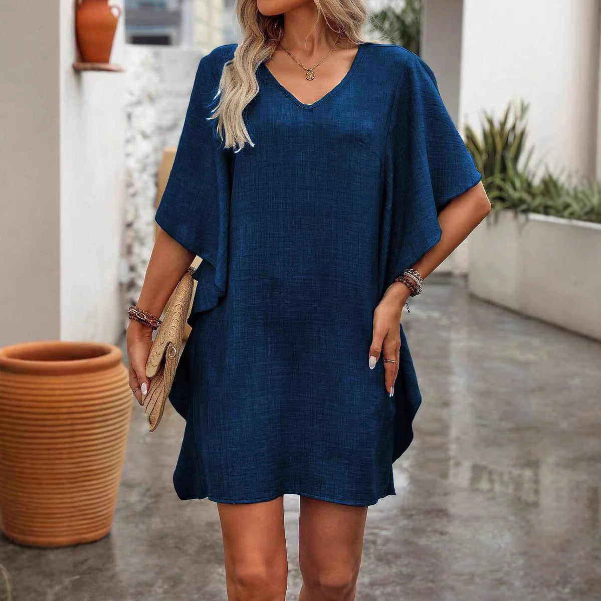 Women's Summer Solid Color Loose Lotus Leaf Dress