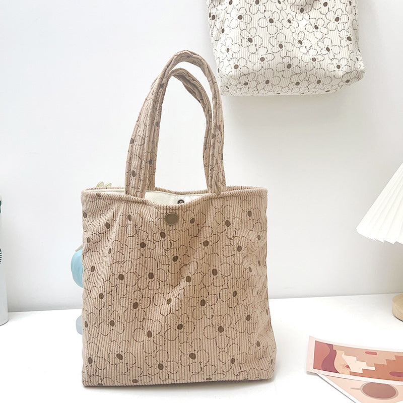 Women's Corduroy Flowers Print Simple Large Capacity Bags