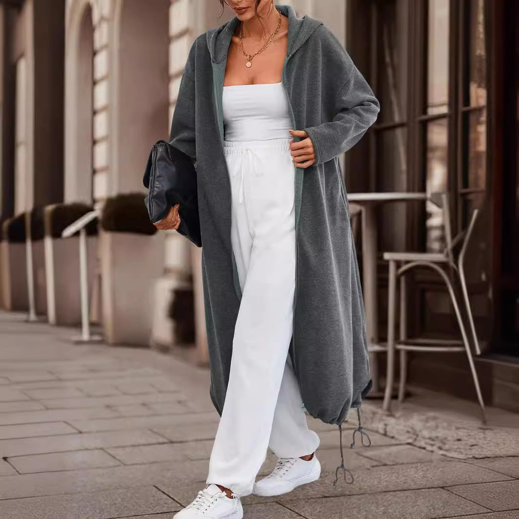Women's Casual Solid Color Long Hooded With Jackets