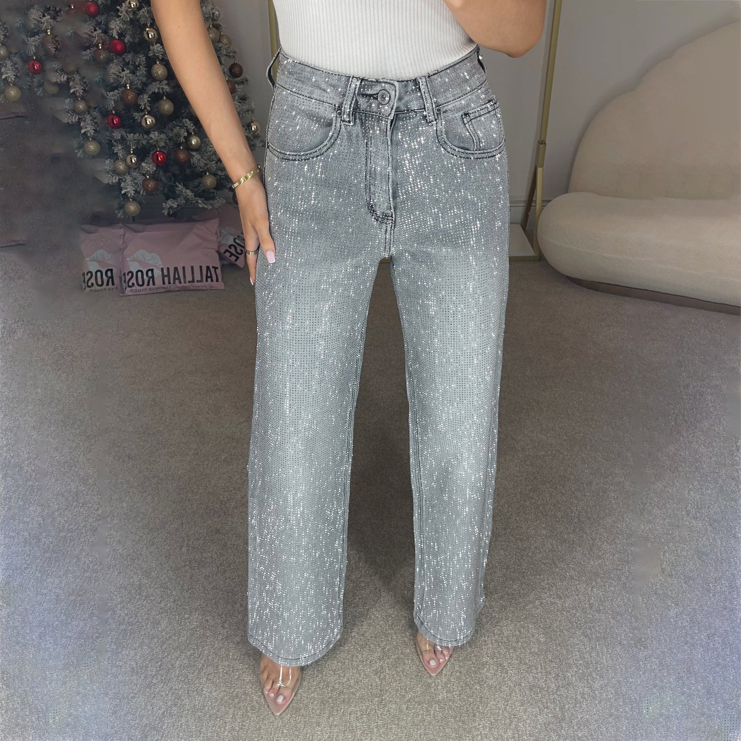 Women's Washed High-grade Low Waist Trousers Personalized Jeans