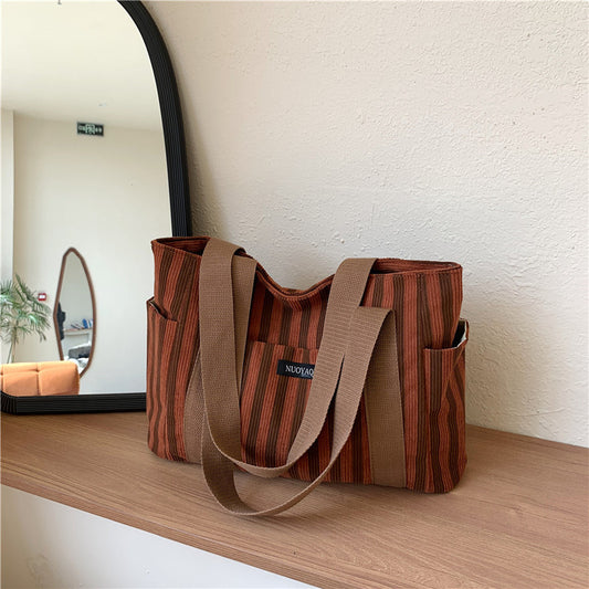 Women's Commuter Large Capacity Striped Temperament Fashion Shoulder Bags