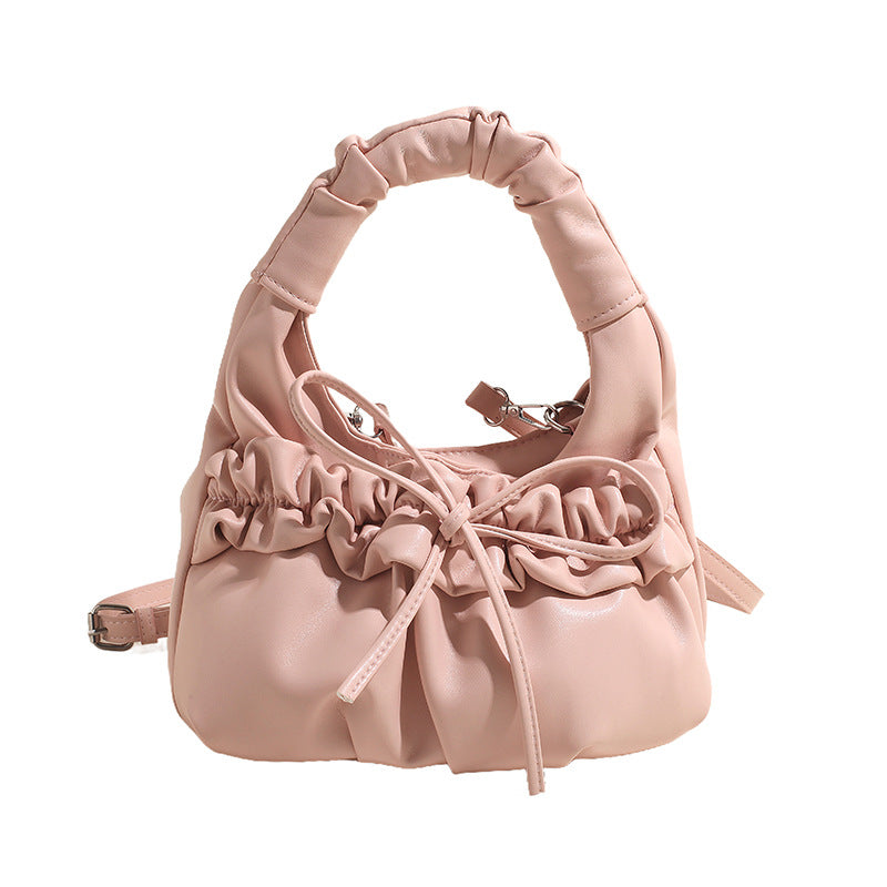 Women's Style Trendy Bow Pleated Portable Cloud Bags