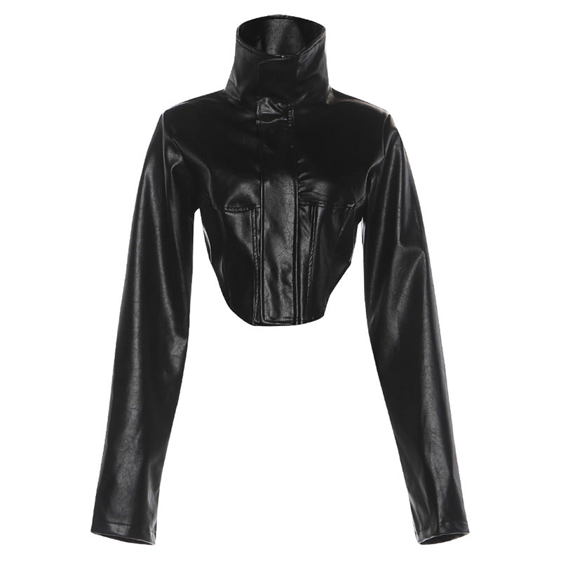 Women's Slim Fit Slimming High Collar Solid Color Jackets