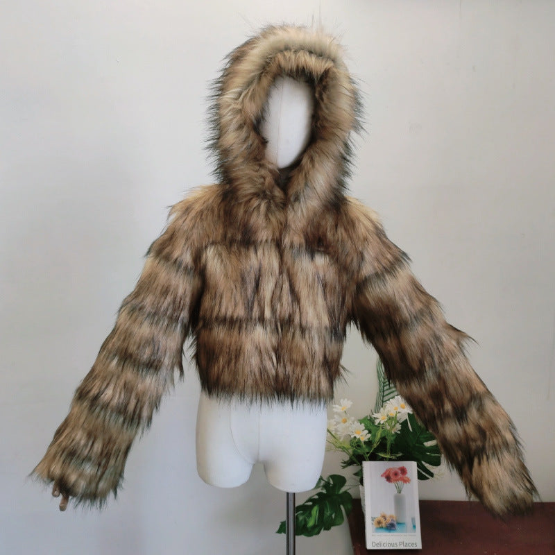 Women's Fox Fur Stitching Hooded Fashion Coats