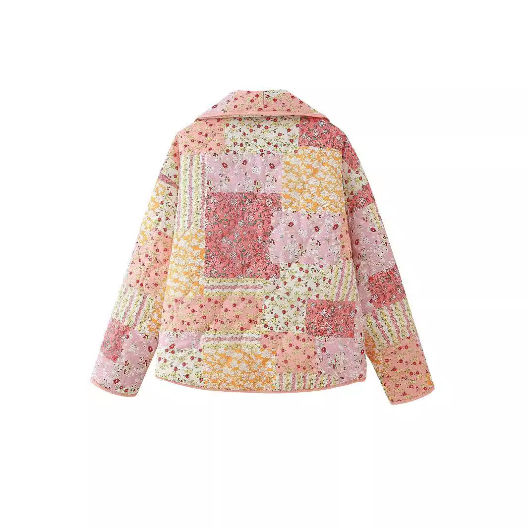 Women's Casual Lapel Printed Pocket Cotton Coats