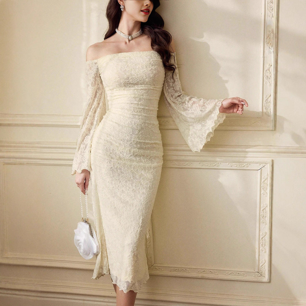 Lace Bell Sleeve Wooden Ear Long Dresses