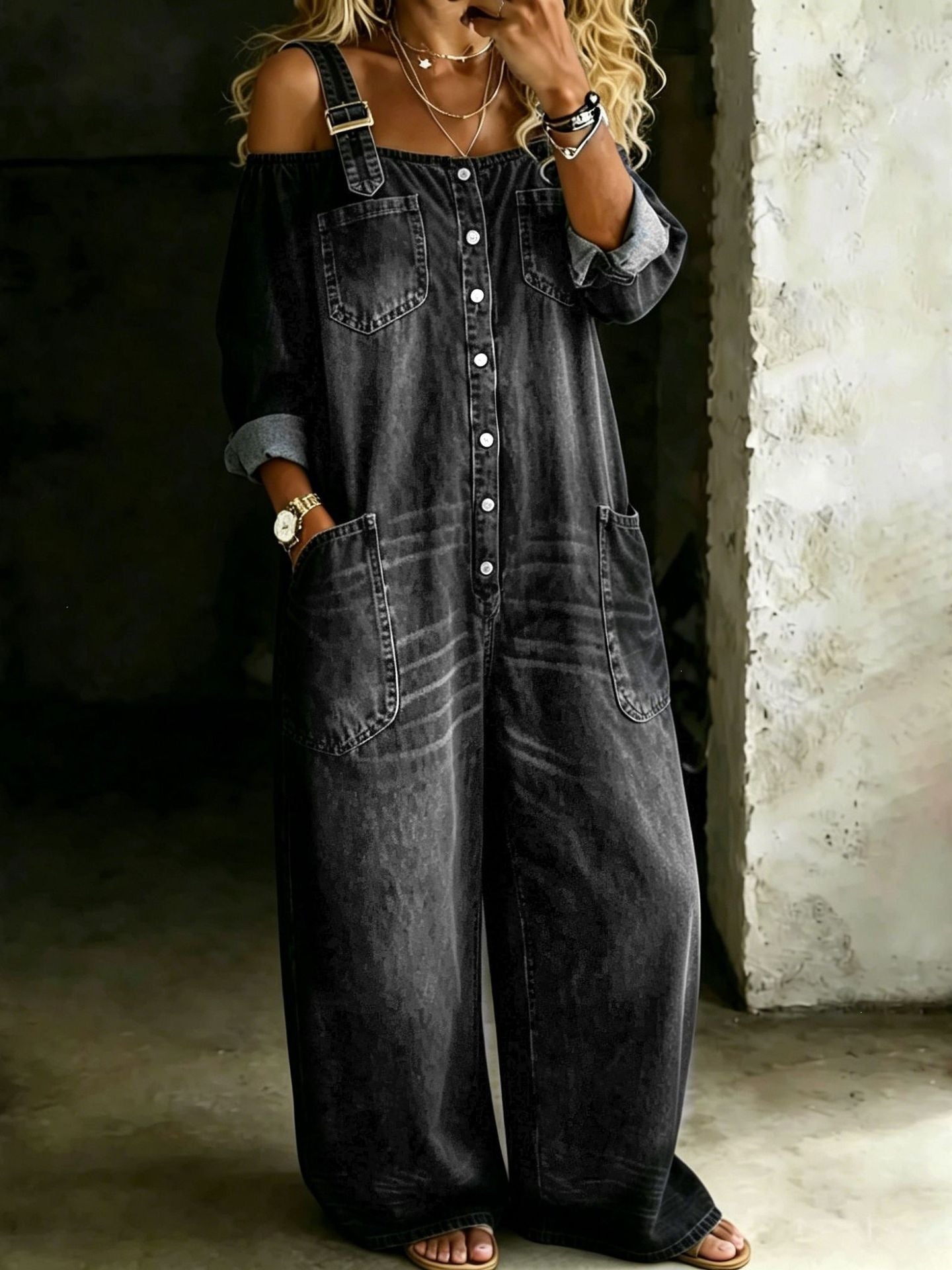 Unique Stylish Women's Fashion Single-breasted Overalls Women's Jumpsuit/clothing