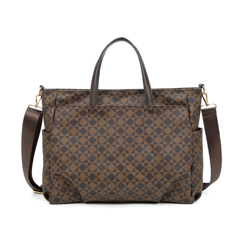 Women's Business Commute Plaid Printed Portable Large Capacity Handbags