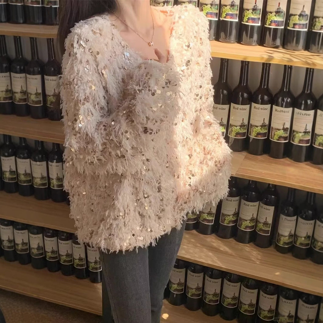 Women's High-grade Sequined Tassel Long Sleeve Sweaters