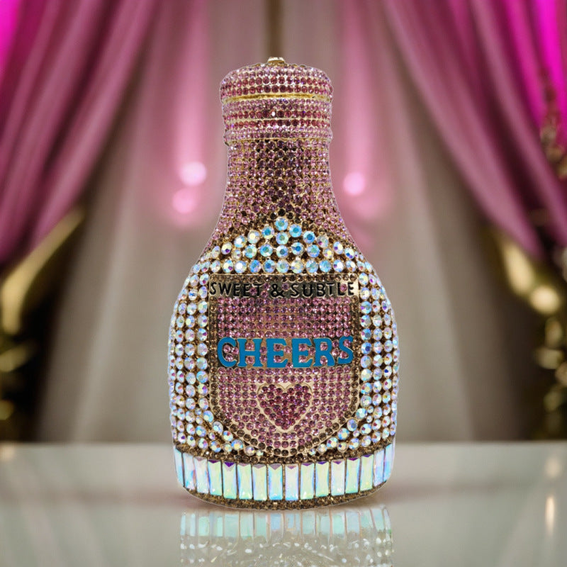 Women's Champagne Bottle Hollow Jeweled Dinner Banquet Evening Bags