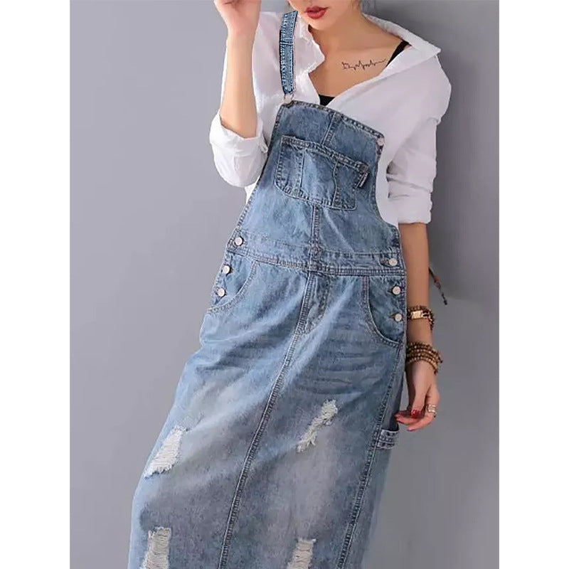 Women's Creative Denim Ripped Suspender For Dresses