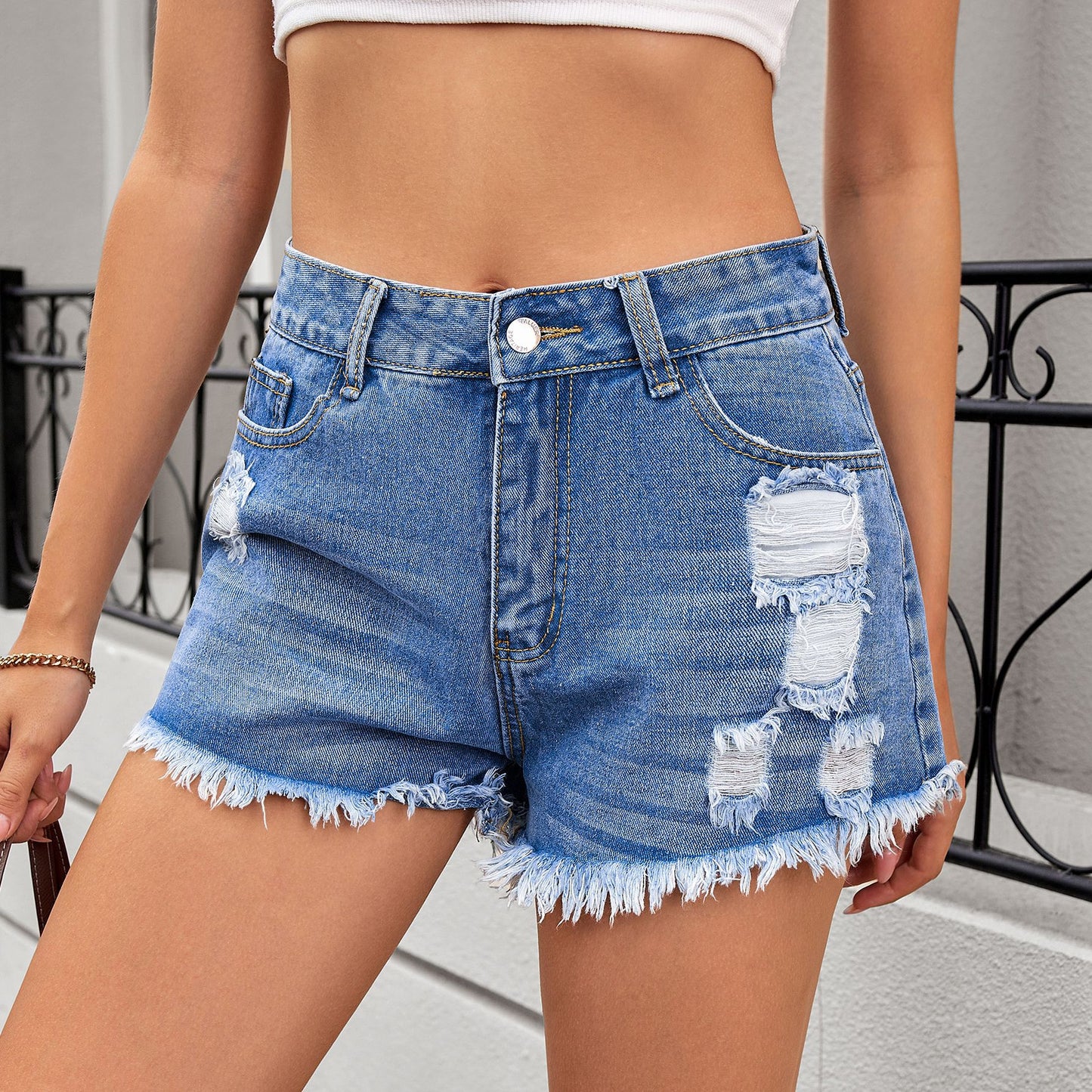 Women's Ranking Washed Hot Hole Denim Women's Jeans
