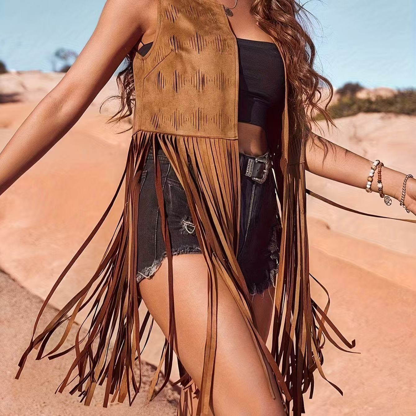 Elegant New Tassel Deerskin Veet Mid-length Women's Vest