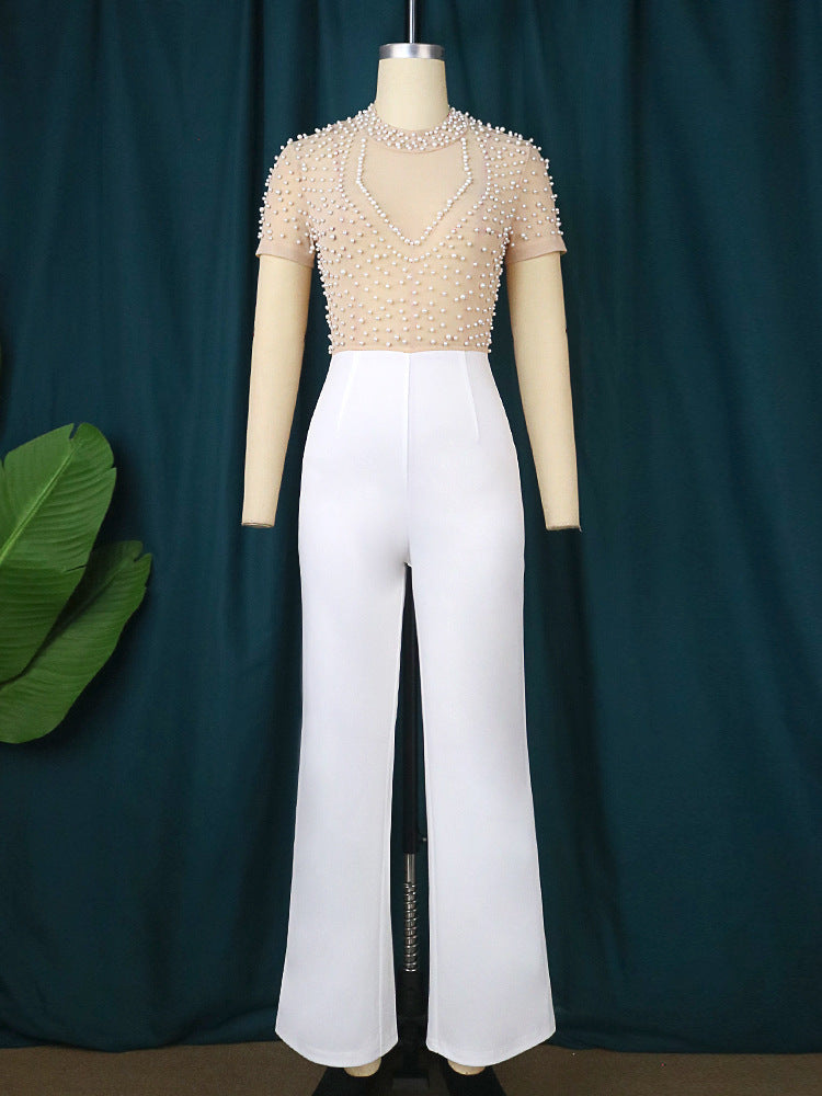 Round Neck Sleeve Beaded Casual Style High Waist Suits