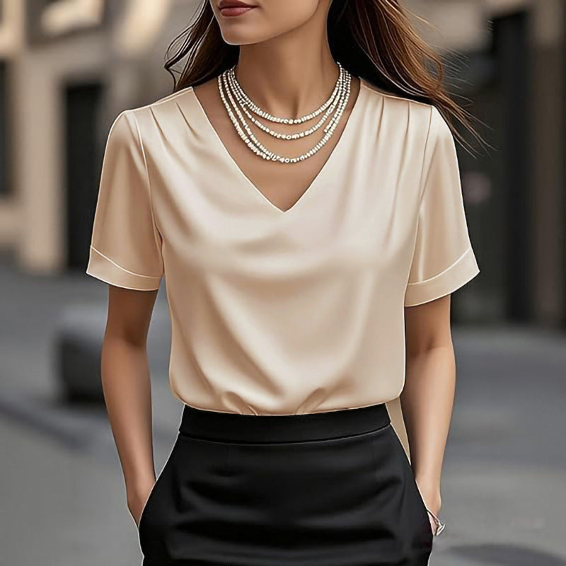 Women's Summer French Style Pleated Design Temperament Commute Sleeve Shorts