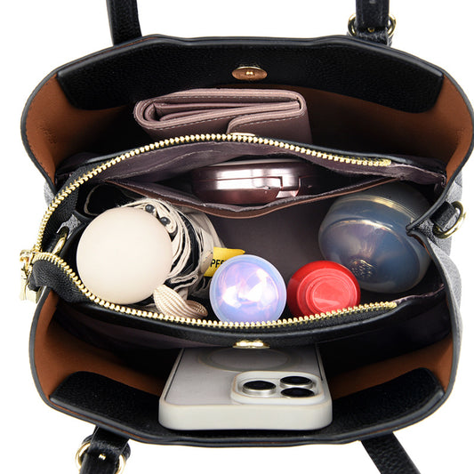 Women's Large Capacity Trendy Simple Textured Mother Handbags