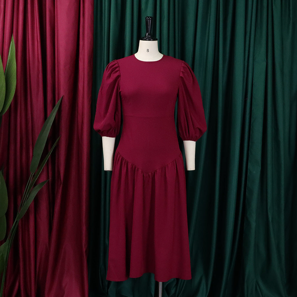 Women's Pleated African Fashion Puff Sleeve Dress