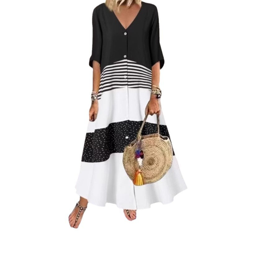 Attractive Summer Sleeve Long Pullover Color-matching Shorts