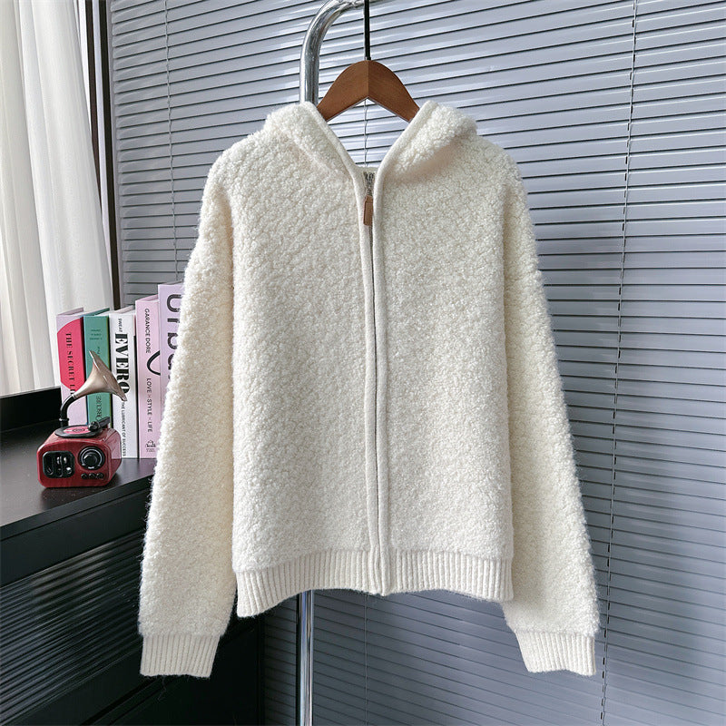 Women's Milk High-grade Loose Hooded Knit Knitwear