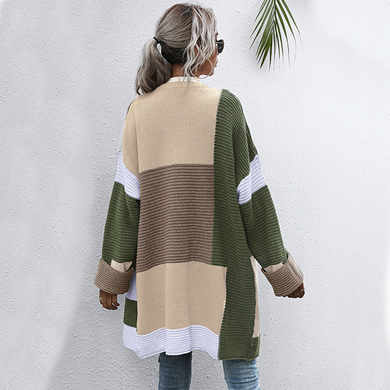 Long Sleeve Color Matching Idle Style Thickened Section Knitwear