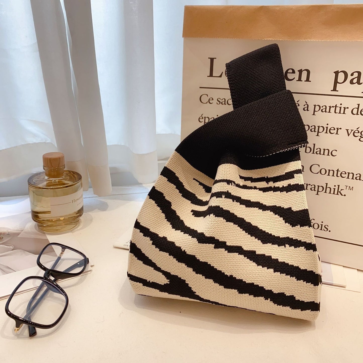 Women's Knitted Wool Version Hand Carrying Box Tote Bags