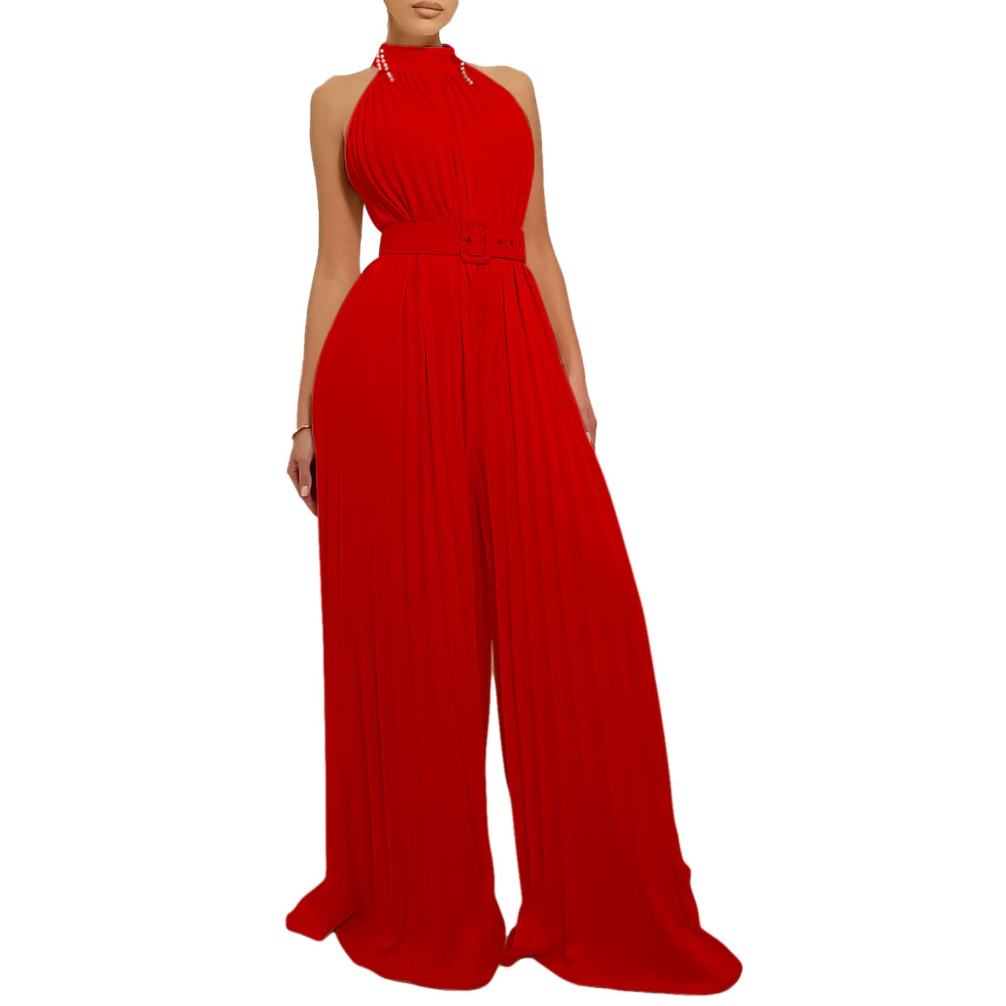 Fashion Sexy Solid Color Sleeveless Wide Jumpsuits
