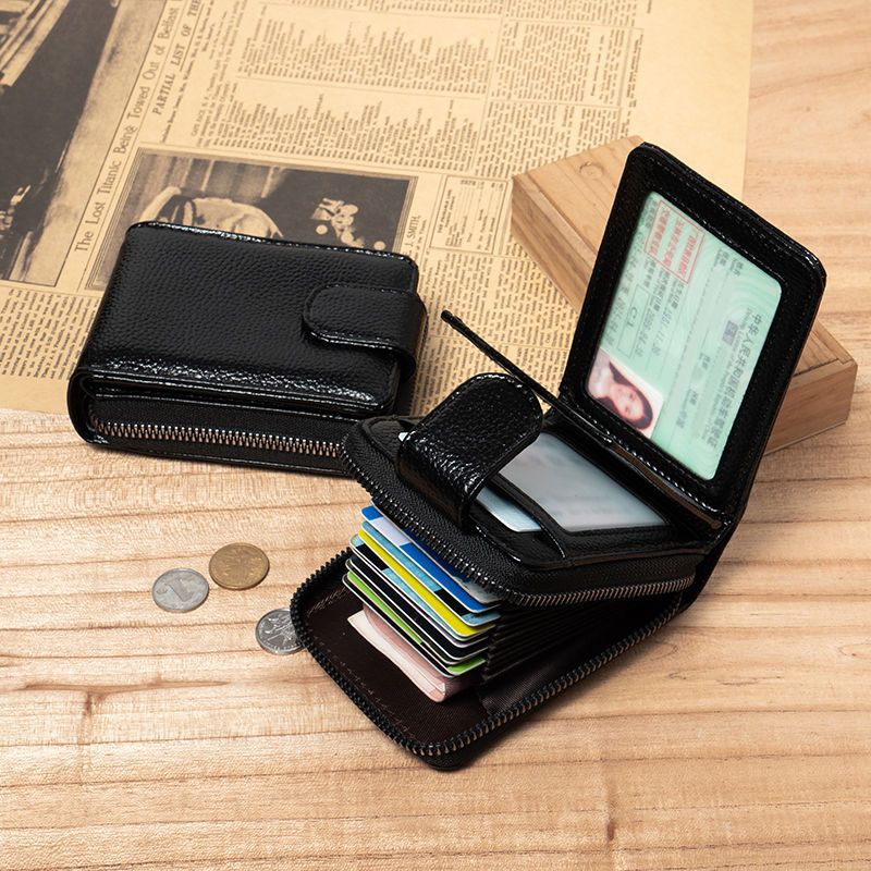 Men's License Authentic Leather Tactile Feel Integrated Personalized Card Holder