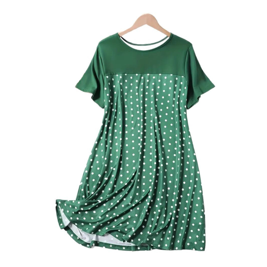 Women's Polka Dot Round Neck Sleeve Nightdress Dress