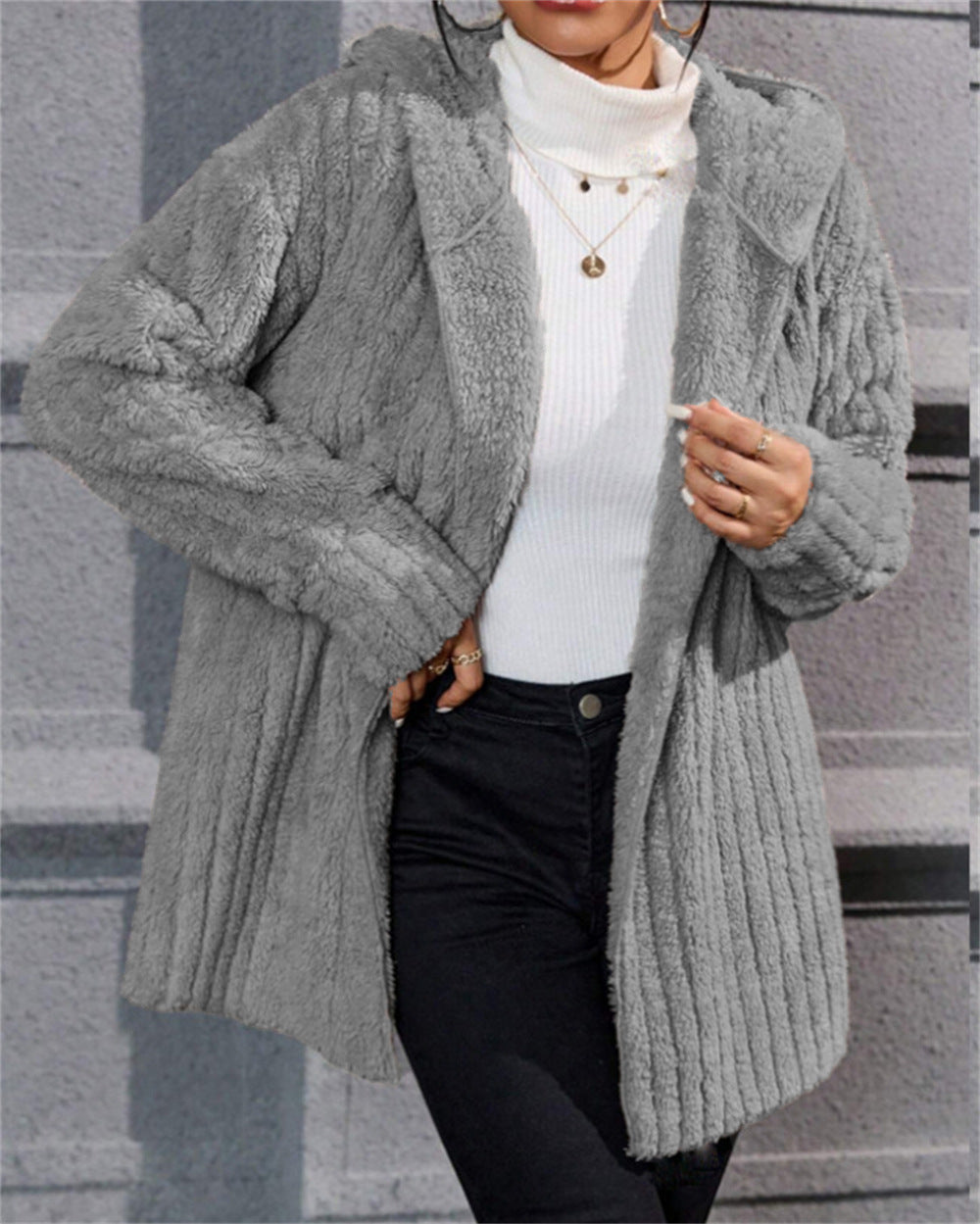 Warm Fashion Vertical Stripe Double-sided Hooded Women's Sweater, Sweater