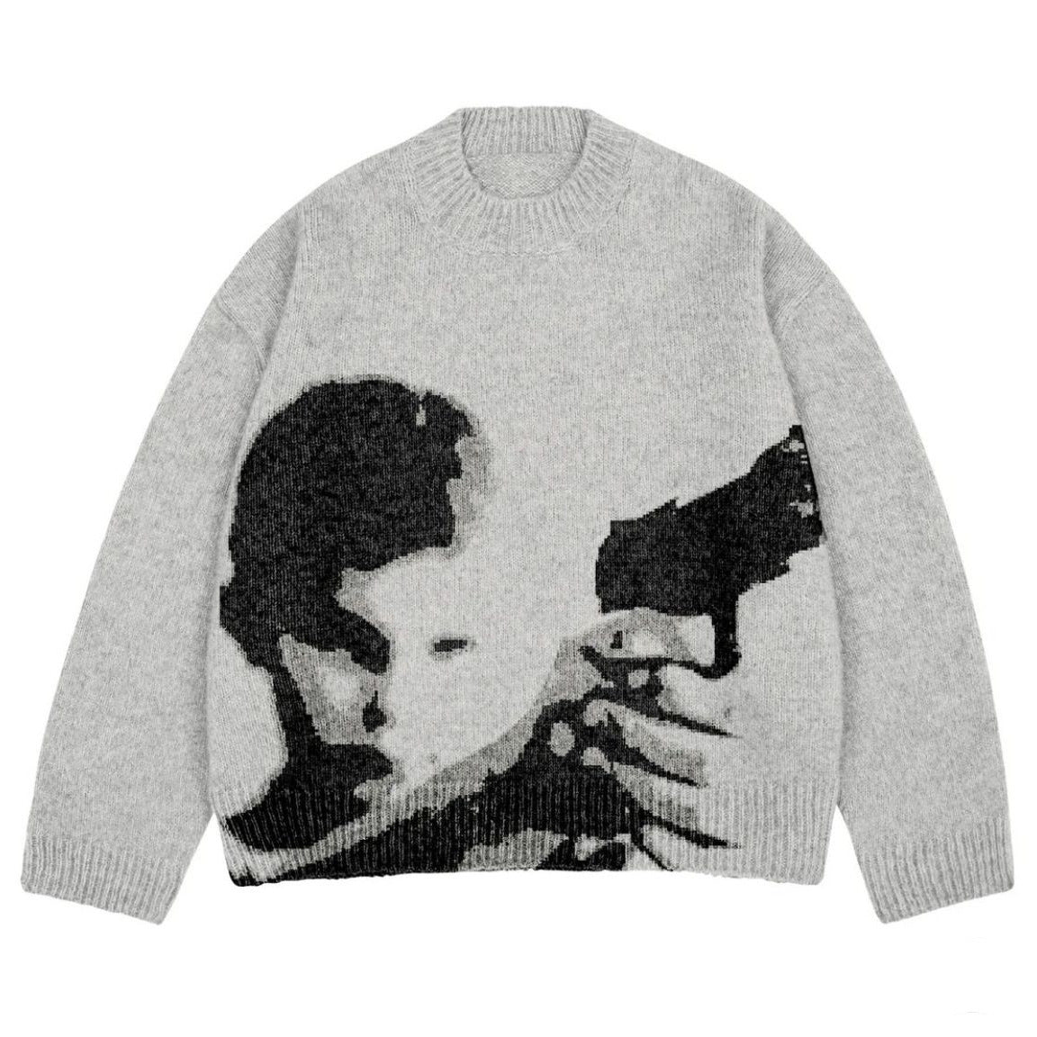 Round Neck Knitted Gothic Pattern Printed Sweaters