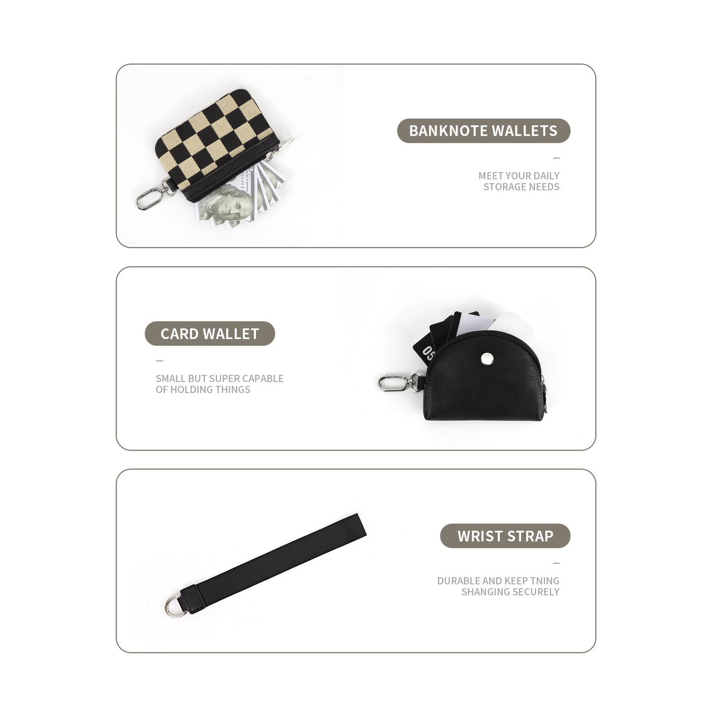 Women's Fashion Chessboard Wrist Portable Simple Mini Card Holder