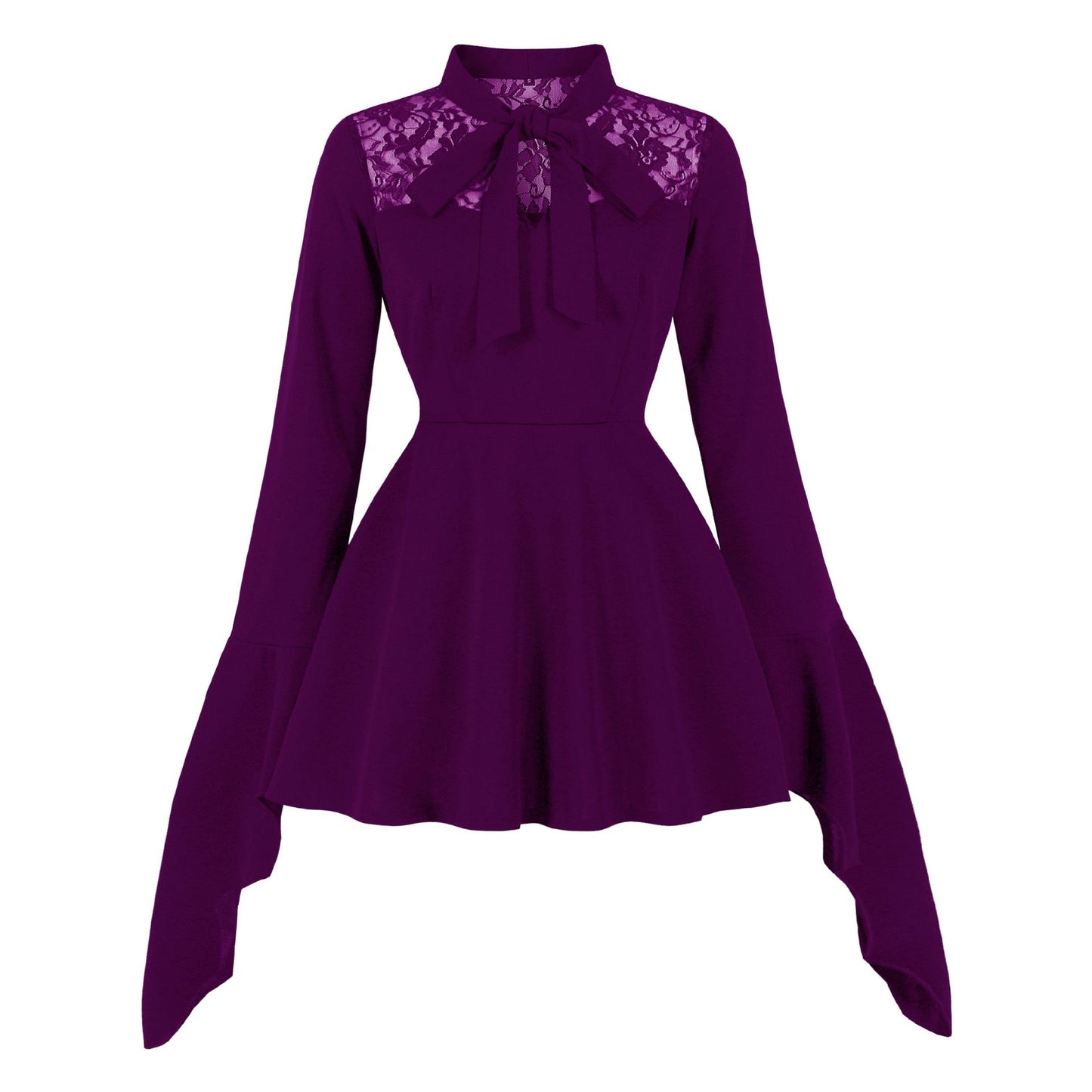 Women's Embroidered Lace Stitching Bow Batwing Sleeve Dresses