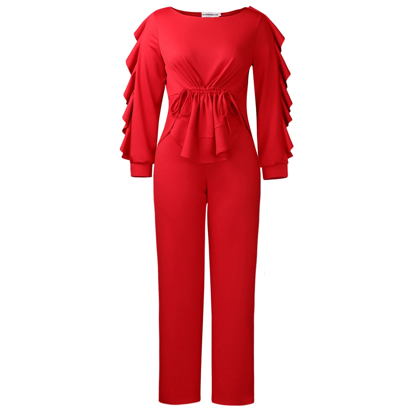 Elegant Winter Elastic Ruffled Drawstring Long Sleeve Tops