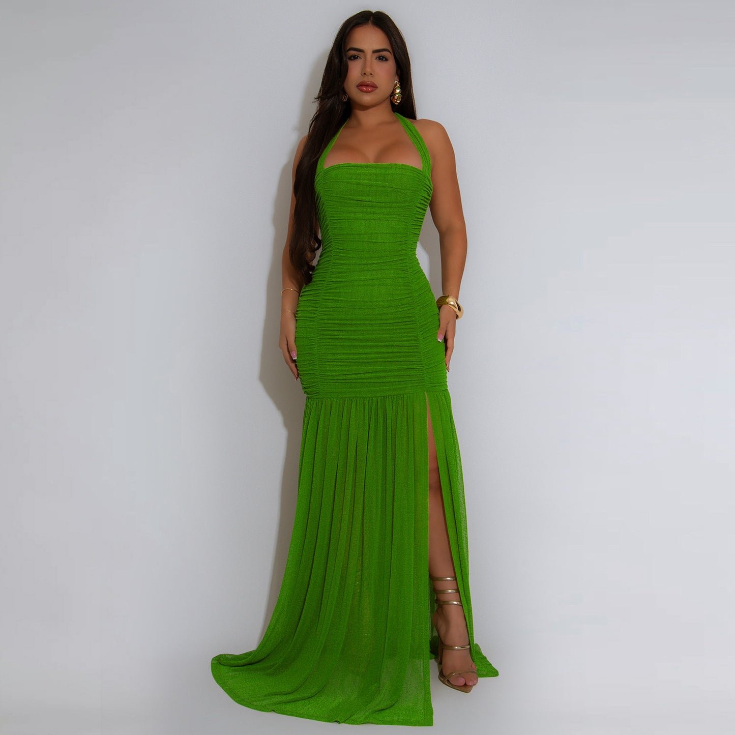 Women's Fashion Wear Summer Mesh Sexy Slit Solid Dresses