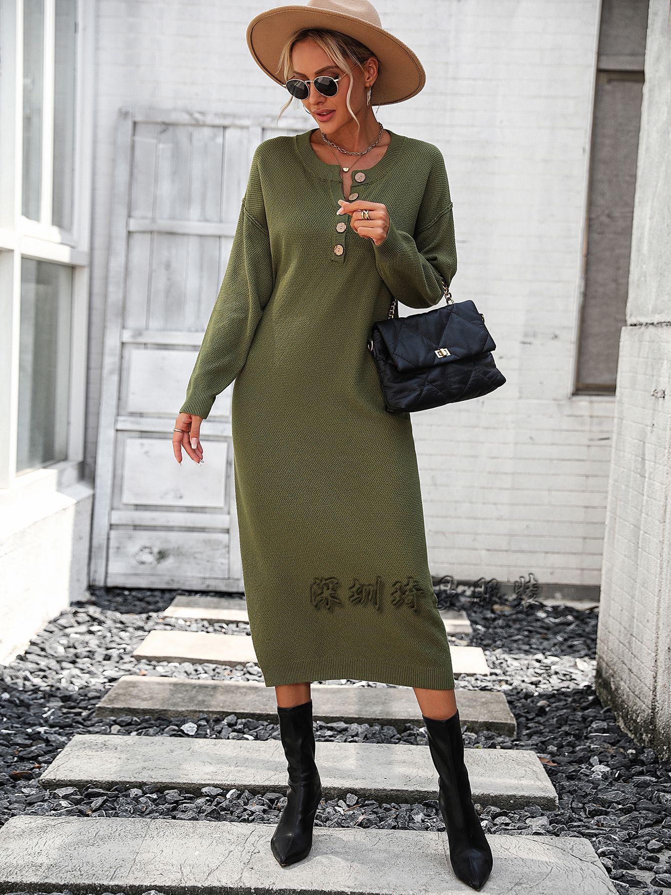Women's Button Dress Fashion Temperament Commute Knitwear