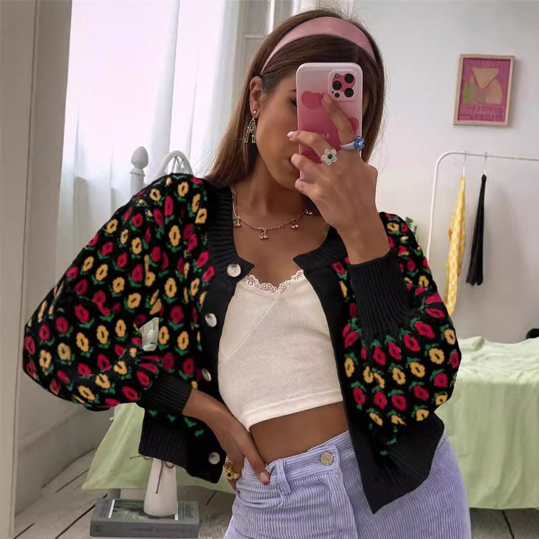 Pretty Attractive Casual Knitted Button Floral Sweaters