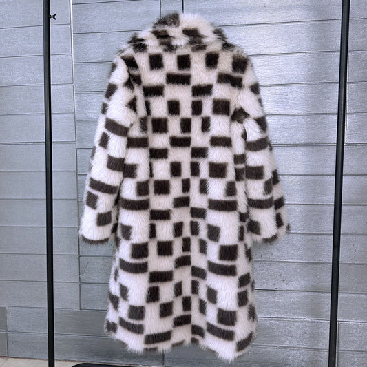 Fox Fur Plaid Mid-length Collar Furry Coats