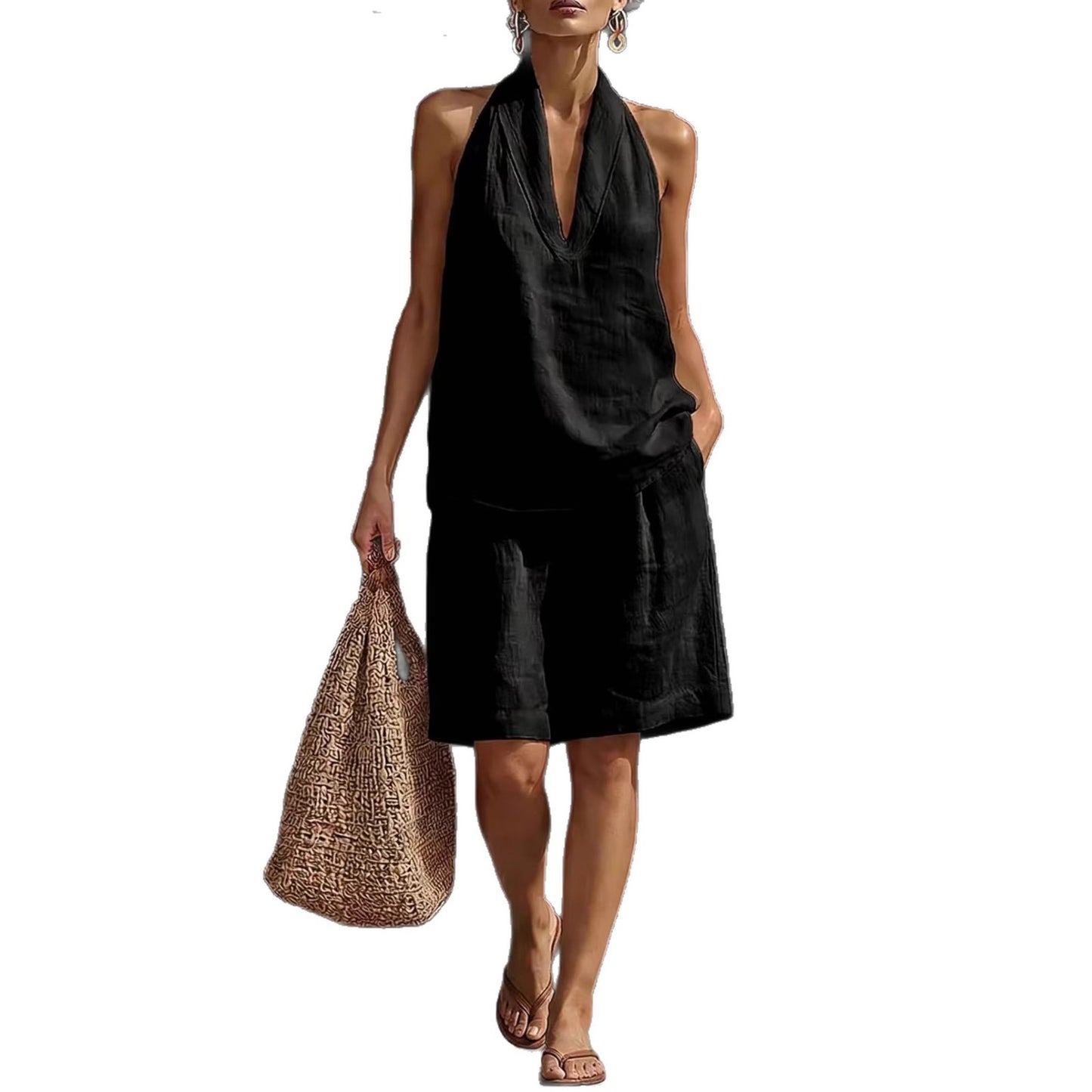 Pretty Casual Women's Halter Sleeveless Set Fashion Casual Suit