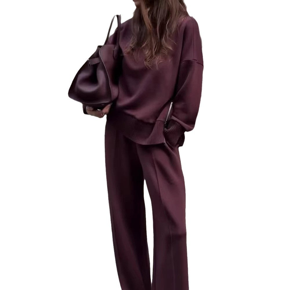 Spring Solid Color Round Neck Loose Suits