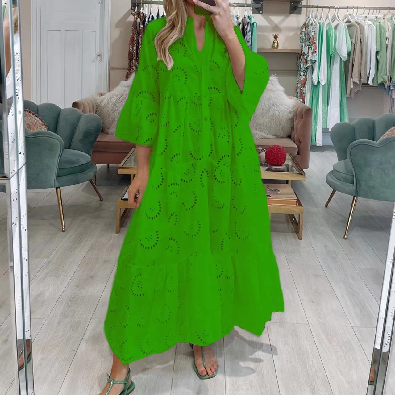 Women's Bell Sleeve Lace Solid Color Sexy Dresses