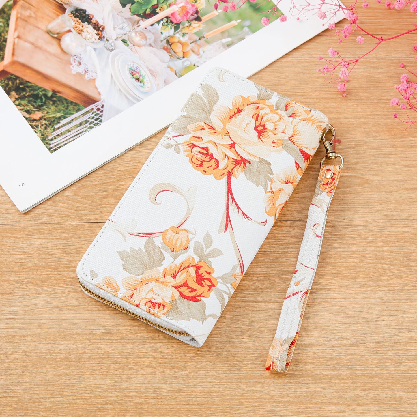 Women's Long Single-layer Printed Rose Mobile Clutch Ladies Wallets