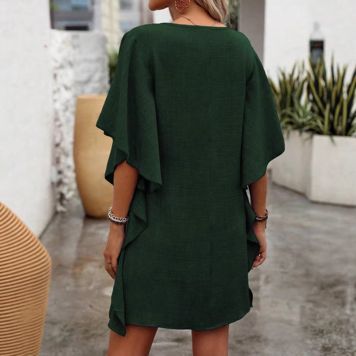 Women's Summer Solid Color Loose Lotus Leaf Dress