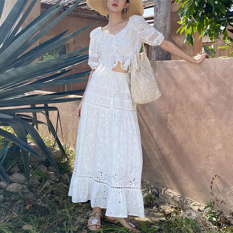 Women's Summer French Vacation Style Embroidered Suits