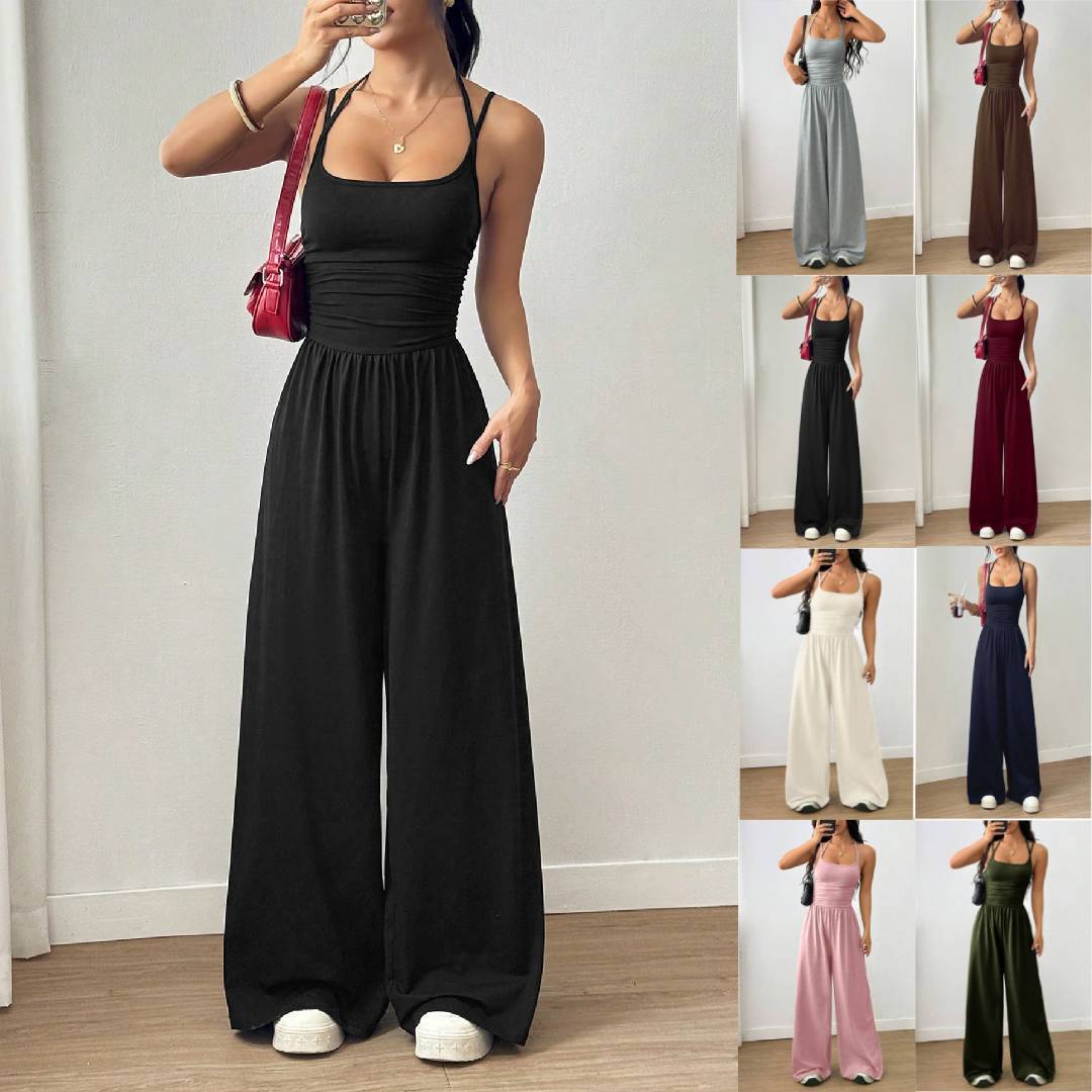 Women's Color Sling Casual Summer Wide Leg Women's Jumpsuit/clothing